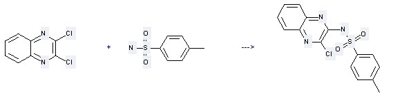 Benzenesulfonamide,N-(3-chloro-2-quinoxalinyl)-4-methyl- can be prepared by 2,3-dichloro-quinoxaline and toluene-4-sulfonamide.
